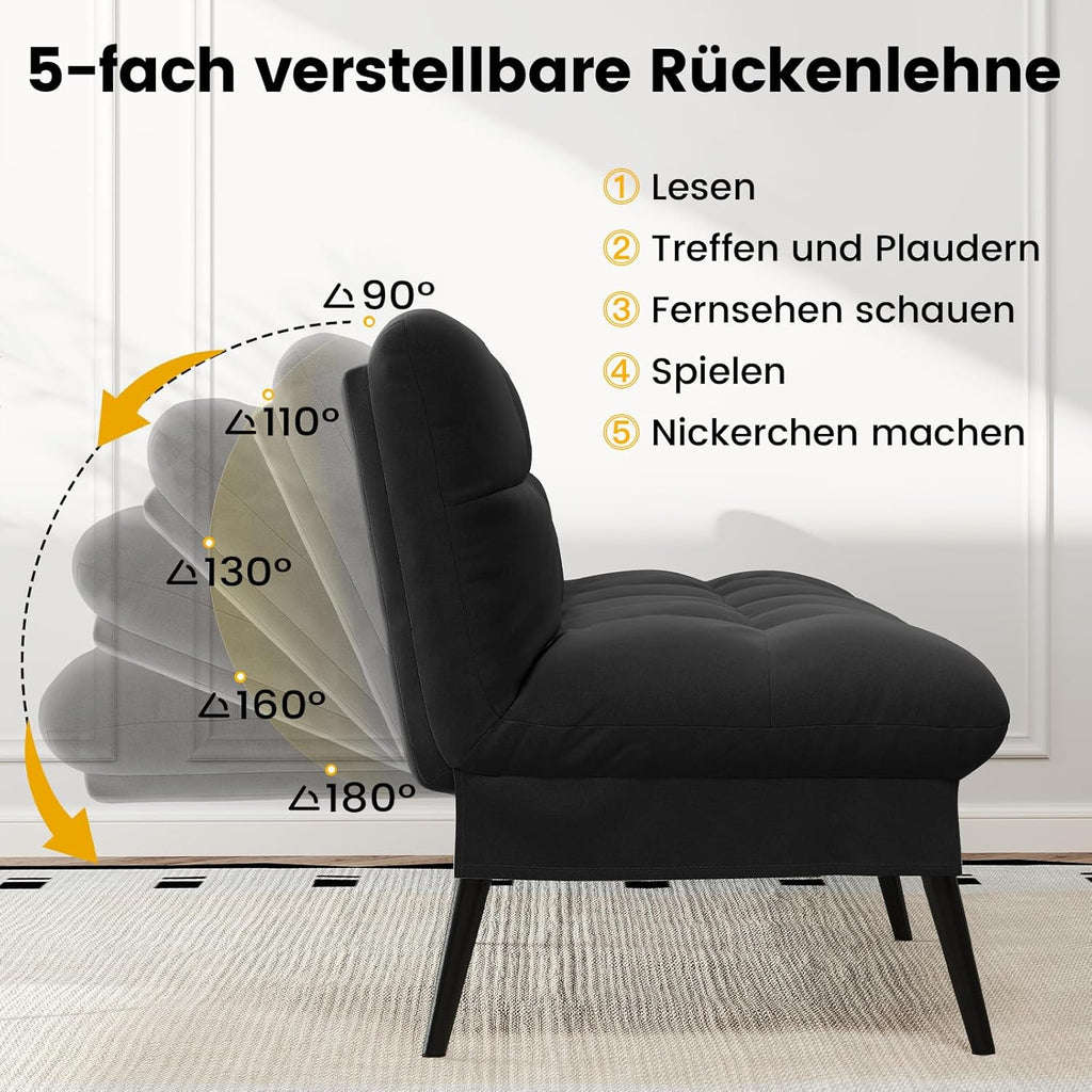 LUCKRACER Sofa 3 Sitzer Sofa Schlafsofa mit Schlaffunktion, überzug Futon Klappsofa, Bettcouch, ecksofa, Couch, 5 Verstellbare Winkel, Ideal für Wohnungen Wohnzimmer aus Stoff Schwarz