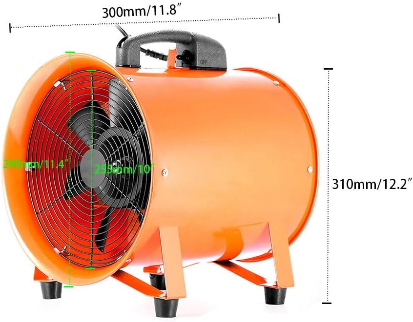 Industrieventilator Axialgebläse Ventilator Baugebläse mit 10m PVC-Schlauch Durchmesser 250mm Leistung 520W für Fabriken Tunnel Automobilherstellung Lagerhallen