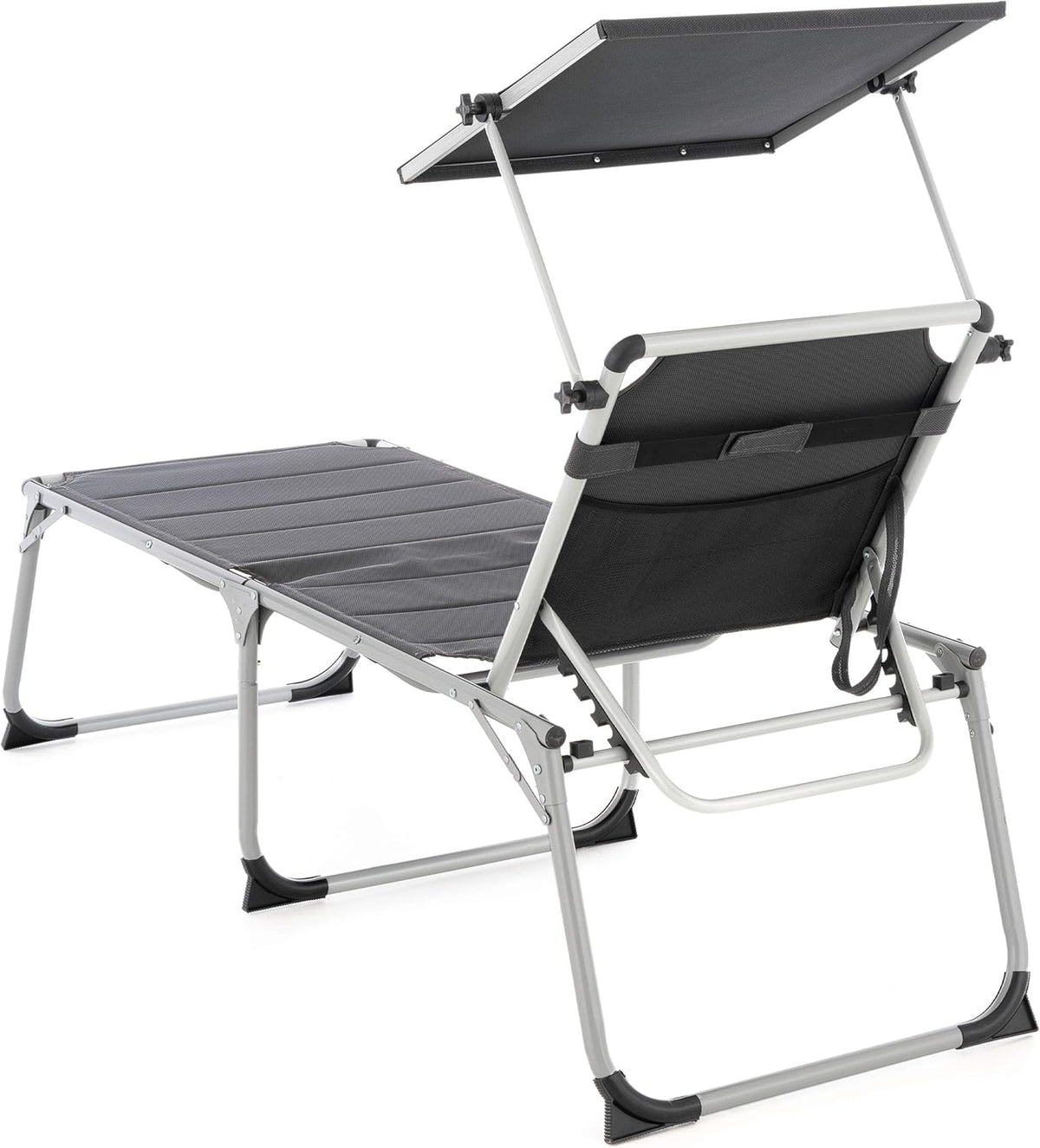 Nexos Trading XXL Senioren-Liege extra hoch für Senioren Gartenliege Sonnenliege Liegestuhl Klappliege –Gartenstuhl aus Aluminium & Textilene – Farbe dunkelgrau