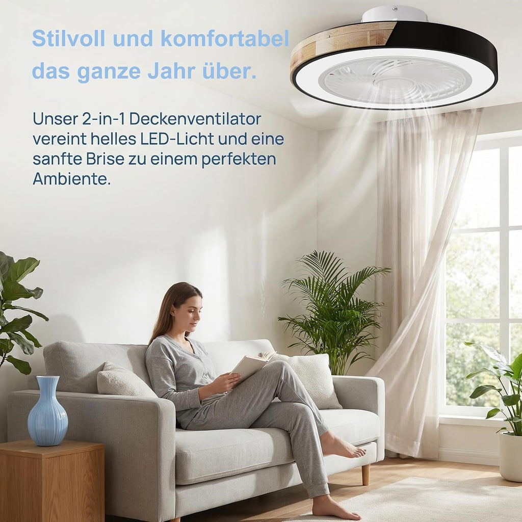 YuYe Deckenventilator Mit Beleuchtung, Ventilator Deckenleuchte, 3 Farbtemperatur und 6 Geschwindigkeiten LED- Deckenventilator mit Lampe Leise Dimmbar für Esszimmer Wohnzimmer Schlafzimme (A)