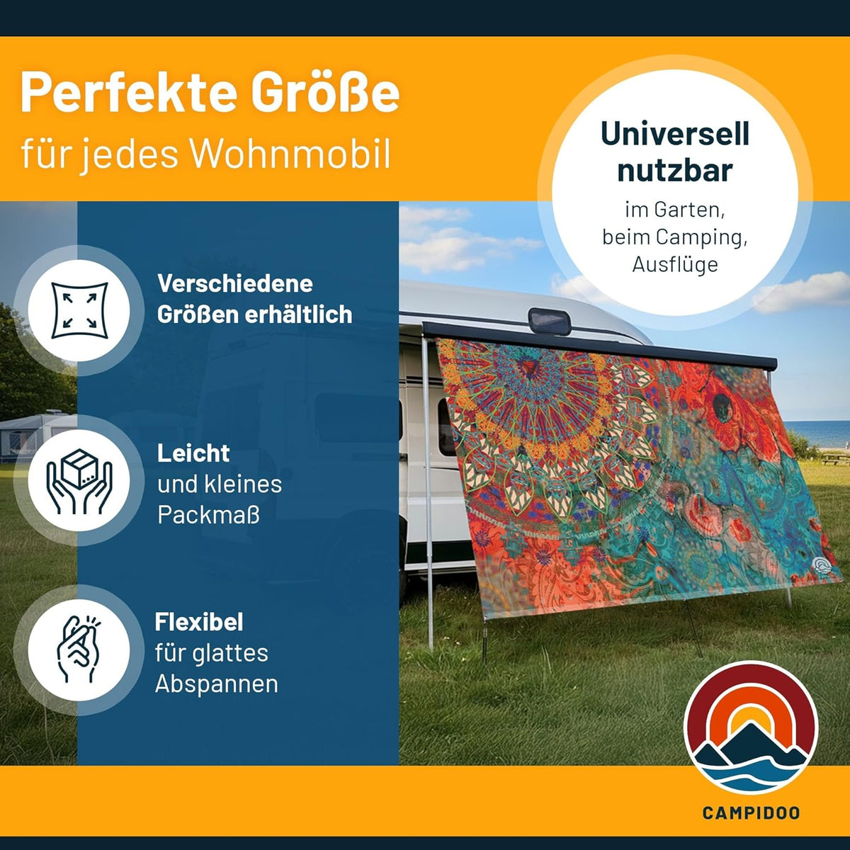 Textil Sonnensegel OSTSEE-Strand | Höhe 200cm | hochwertiger Fotodruck inkl. Keder-Befestigung | Markisen-Vorderwand - Länge/Keder: 380cm / 5 mm Keder
