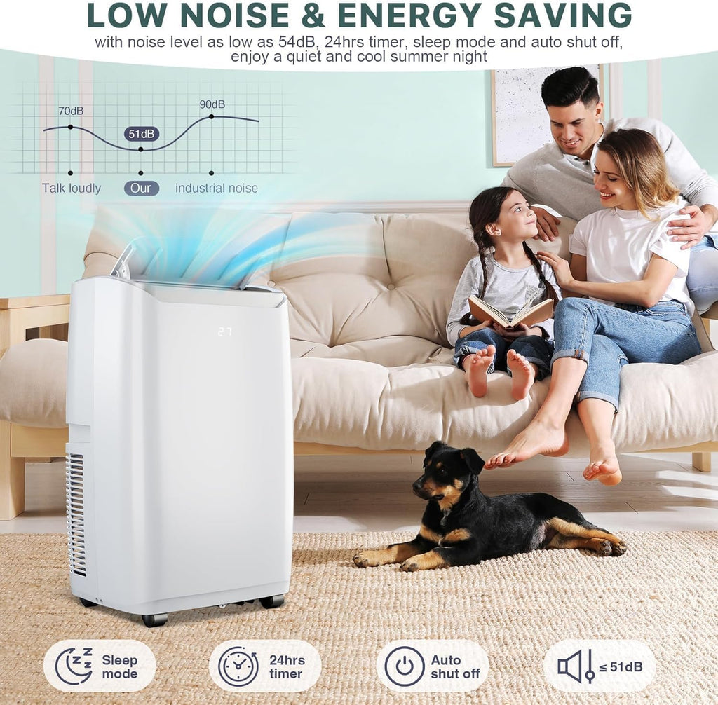 Tragbare Klimaanlagen, 12000 BTU Tragbarer AC für Räume bis zu 550 Sq.Ft, 3-in-1 AC mit schneller Kühlung, Luftentfeuchter & Drei-Geschwindigkeits-Lüfter, 24H Timer/Fernbedienung/Ultra Leise für