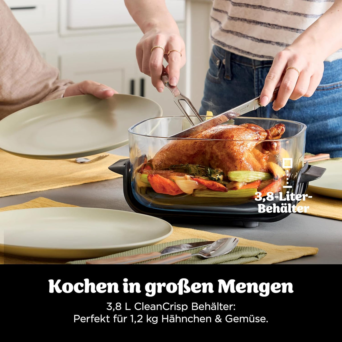 Ninja CRISPi Tragbare Heißluftfritteuse, 3,8 l & 1,4 l, 4-in-1: Heißluftfrittieren, Braten, Warmhalten, Aufknuspern, kompakt, 6 Portionen, 2 Glasbehälter & Deckel, 1700 W, Hellflieder FN101EUPR
