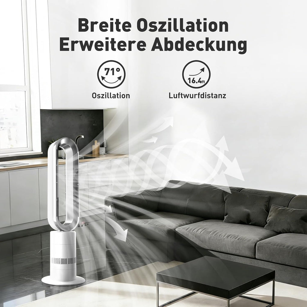 TP18Pro 2-in-1 Bladeless Turmventilator - Heizgerät & Kühlventilator, 10 Kühl- & 3 Heizstufen, Fernbedienung & Touch-Bedienung, Ultra-Leiser für den Heimgebrauch