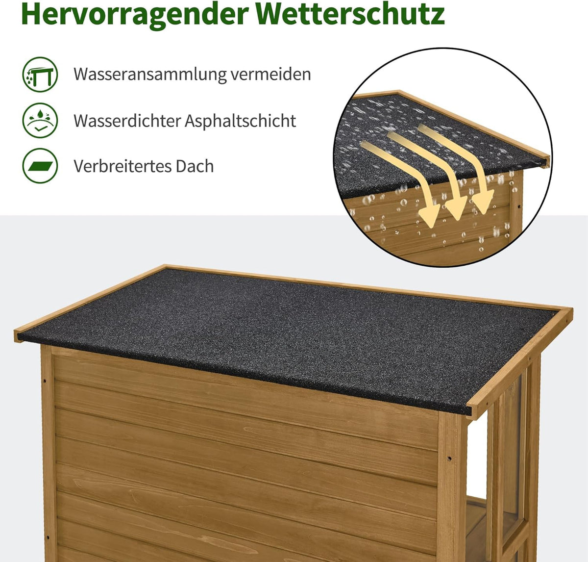 M MCombo Gartenschrank Gartenhaus Holz Wetterfest, Geräteschrank Gerätehaus Outdoor, für Außenbereich Balkon Terrasse, Gartenhütte mit 2 Bewegliche Regale, 58×107×180 cm, 1155 (Natur)