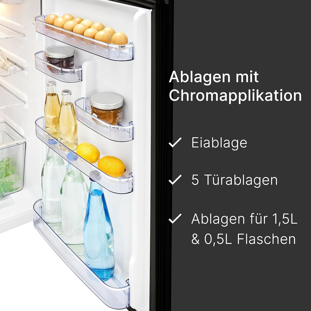 Bomann® Retro Kühlschrank mit Gefrierfach | Energieklasse E | 147cm | 4 Sterne Gefrierfach | Kühl Gefrierkombination leise | 3 Ablagen | 208L Kühlgefrierkombi | DTR 353.1 schwarz