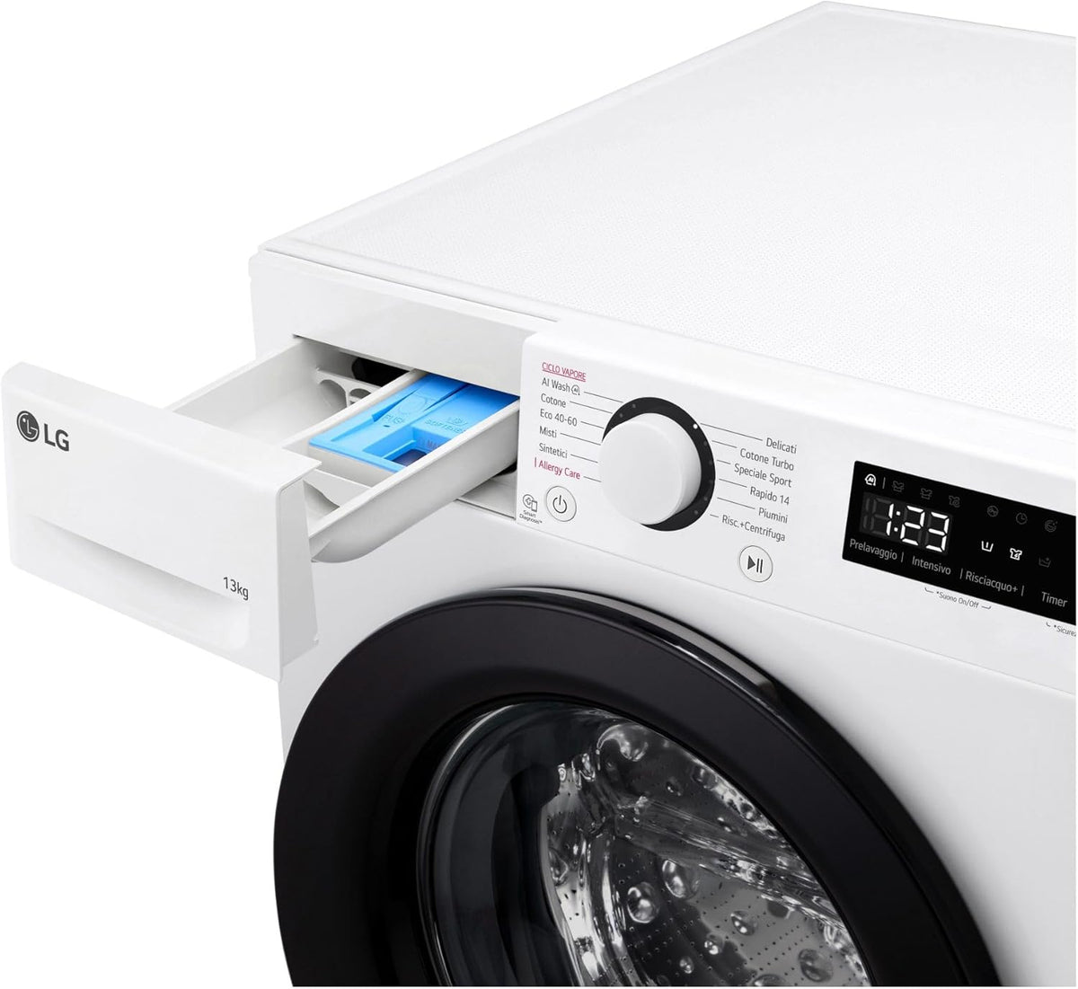 LG AI DD F4R3013NSWB Waschmaschine mit Frontlader, 13 kg, Serie R3, Klasse A-20%, 1400 Umdrehungen, AIWash, Dampfwäsche, Motor Direct Drive, Blasenkorb, Smart Diagnosis, freistehend, Weiß