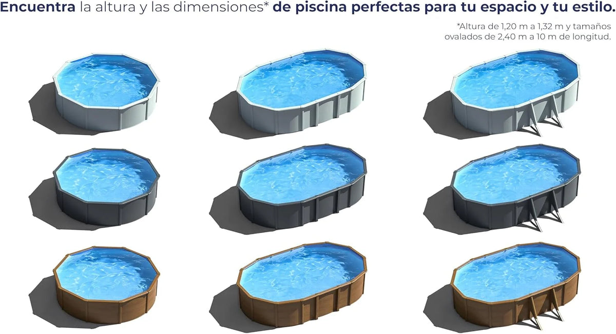 Piscina de Acero Elevada,Ovalada con Aspecto Madera. Piscinas Desmontables para Jardín. 730 x 375 x 120 cm - Piscina Gre KIT730W Pacific.