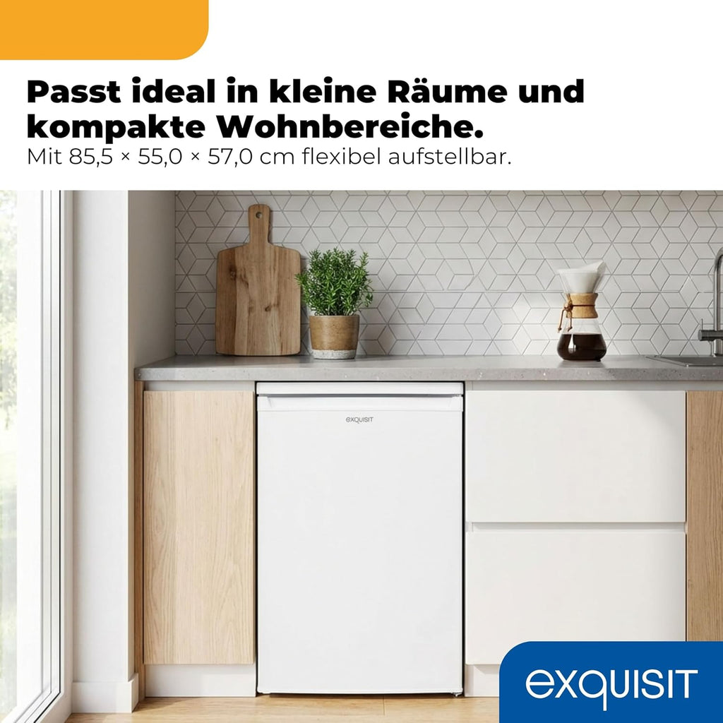 Exquisit Kühlschrank mit Gefrierfach 109 l Nutzinhalt, Energieklasse E, 40 dB(A) kompakte Bauform, 4-Sterne-Gefrierfach, LED-Beleuchtung, manuelle Abtauung KS516-4-E-040E weiss