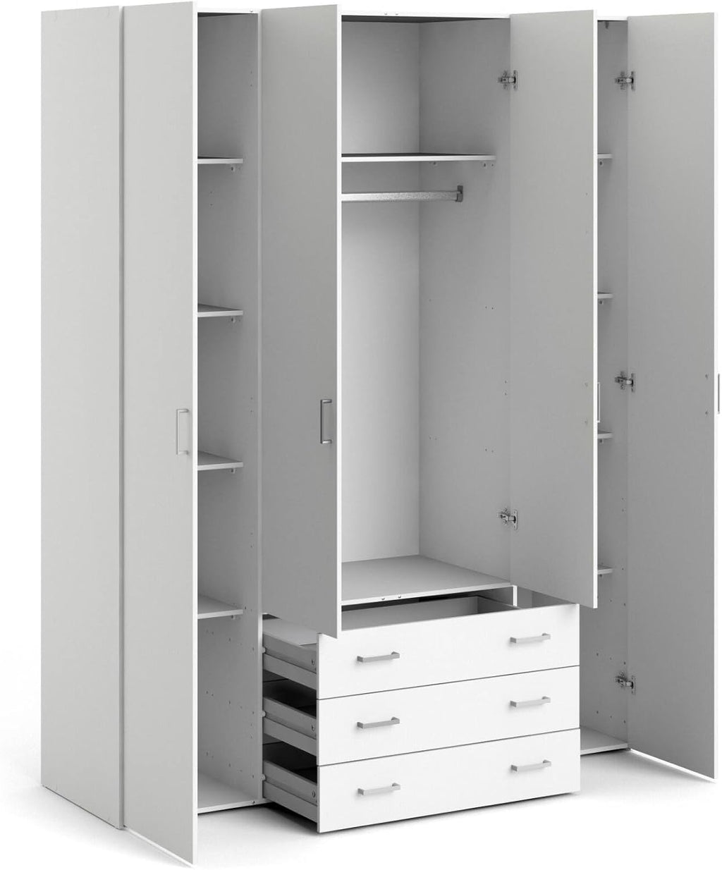 Dmora Grande Francine Kleiderschrank, Schlafzimmermöbel, begehbarer Kleiderschrank, 154x50 h200 cm, weiß