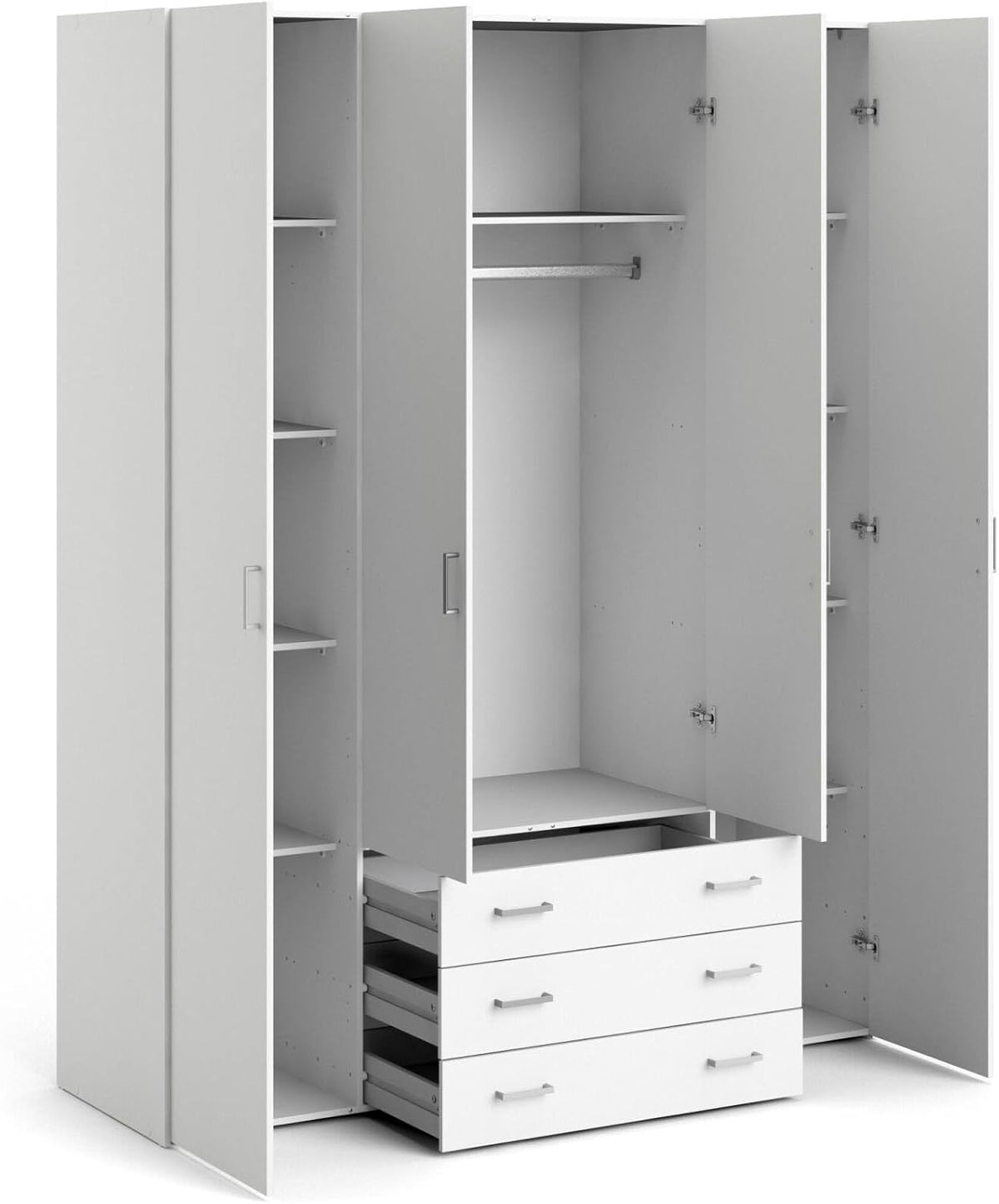 Dmora Grande Francine Kleiderschrank, Schlafzimmermöbel, begehbarer Kleiderschrank, 154x50 h200 cm, weiß