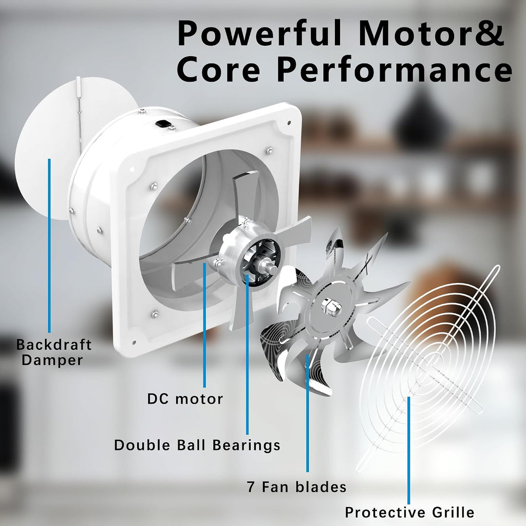 Aygrochy 200mm Regelbar Abluftventilator, DC motor Badlüfter Leiser 986m³/h,Industrielle Wandventilator mit Rücklaufklappe für Gewächshäuser Badezimmer Küche Garage Loft,Weiß.