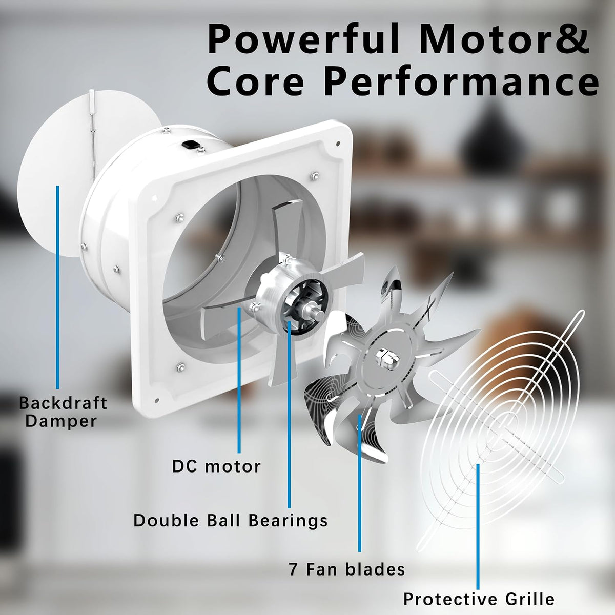 Aygrochy 200mm Regelbar Abluftventilator, DC motor Badlüfter Leiser 986m³/h,Industrielle Wandventilator mit Rücklaufklappe für Gewächshäuser Badezimmer Küche Garage Loft,Weiß.