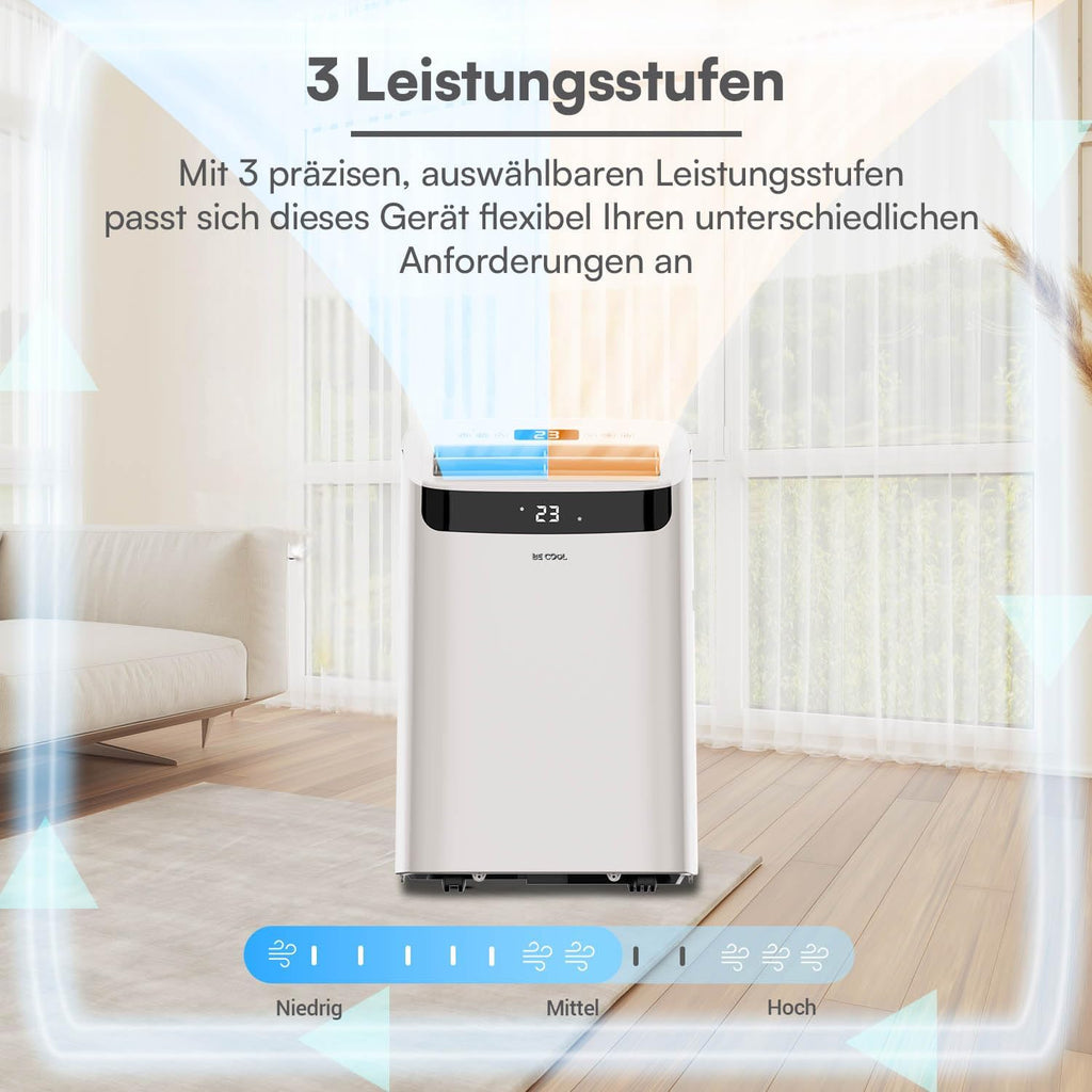 BE COOL mobiles Klimagerät 14000 BTU mit Heizung & WLAN, 4 in 1 Klimaanlage mit Entfeuchter und Ventilator, für Räume bis 48 m², Fernbedienung, Timer, Alexa & Google Assistant, weiß
