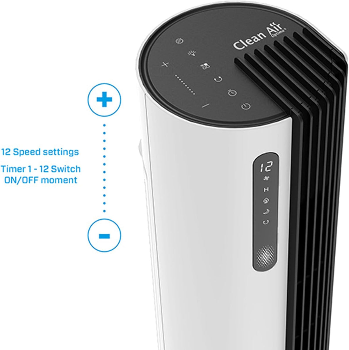 Clean Air Optima CA-407 Smart - Luxus Turmventilator - Luftdurchsatz bis 500m³/h - Oszillation 90º - Staubfilter für saubere und frische Luft - Smartphone-Bedienung (Weiß/schwarz)