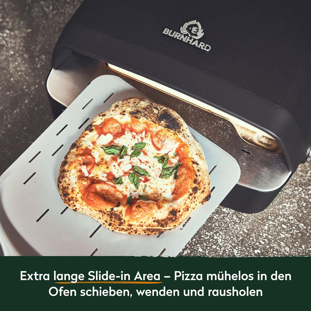 BURNHARD® Gas Pizzaofen - TONY, 450 °C, Tragbarer 5,9 kW Outdoor Ofen für Pizza (58,5 x 47,7 x 24,8 cm) inkl. Cordierit-Pizzastein, geeignet für Terrasse, Balkon und Garten