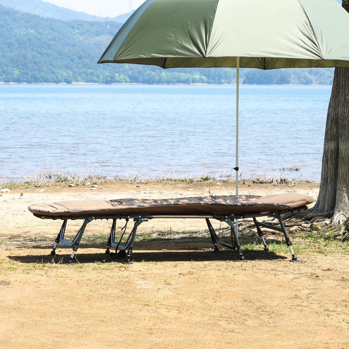 MK-Angelsport Anglerliege XL bis 150kg Fort Knox Karpfenliege X-Pro Camo Angelliege Bedchair Gartenliege Liege 8-Bein Gästebett Camping Olivgrün