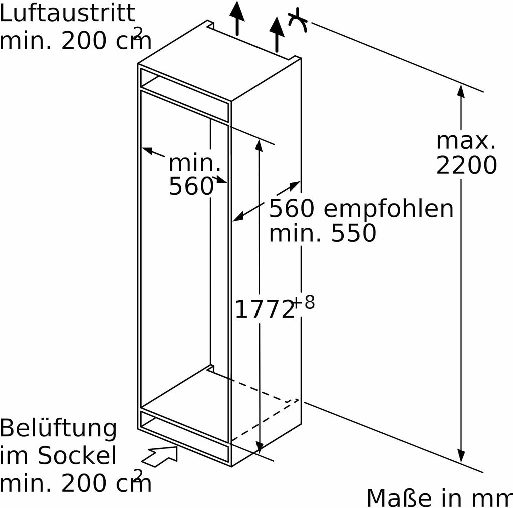Siemens KI86NADD0 Einbau-Kühl-Gefrier-Kombination iQ500, einbaufähige Kühlkombination mit Gefrierbereich unten, 177,2x55,8 cm, 184L Kühlen, 76L Gefrieren, noFrost, hyperFresh, autoAirflow