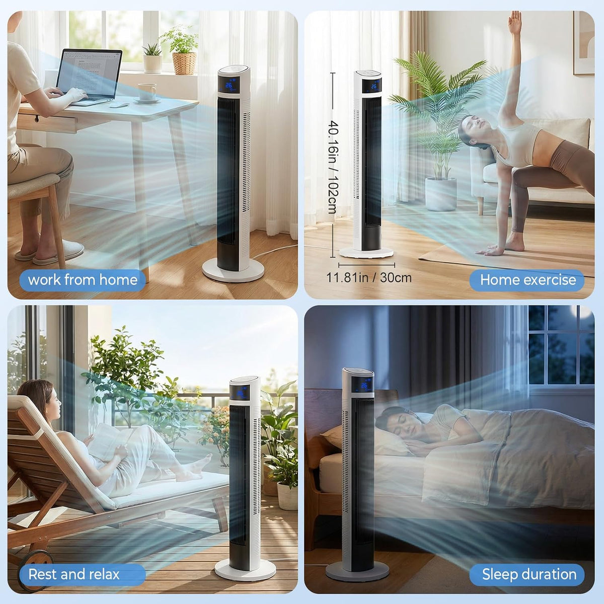 30dB Turmventilator Sehr Leise mit Fernbedienung | 80° Oszillation, drei Modi, Raumkühlung, platzsparender Tower Fan, kühlender Luftstrom, Schlafzimmer Büro, Senioren geeignet