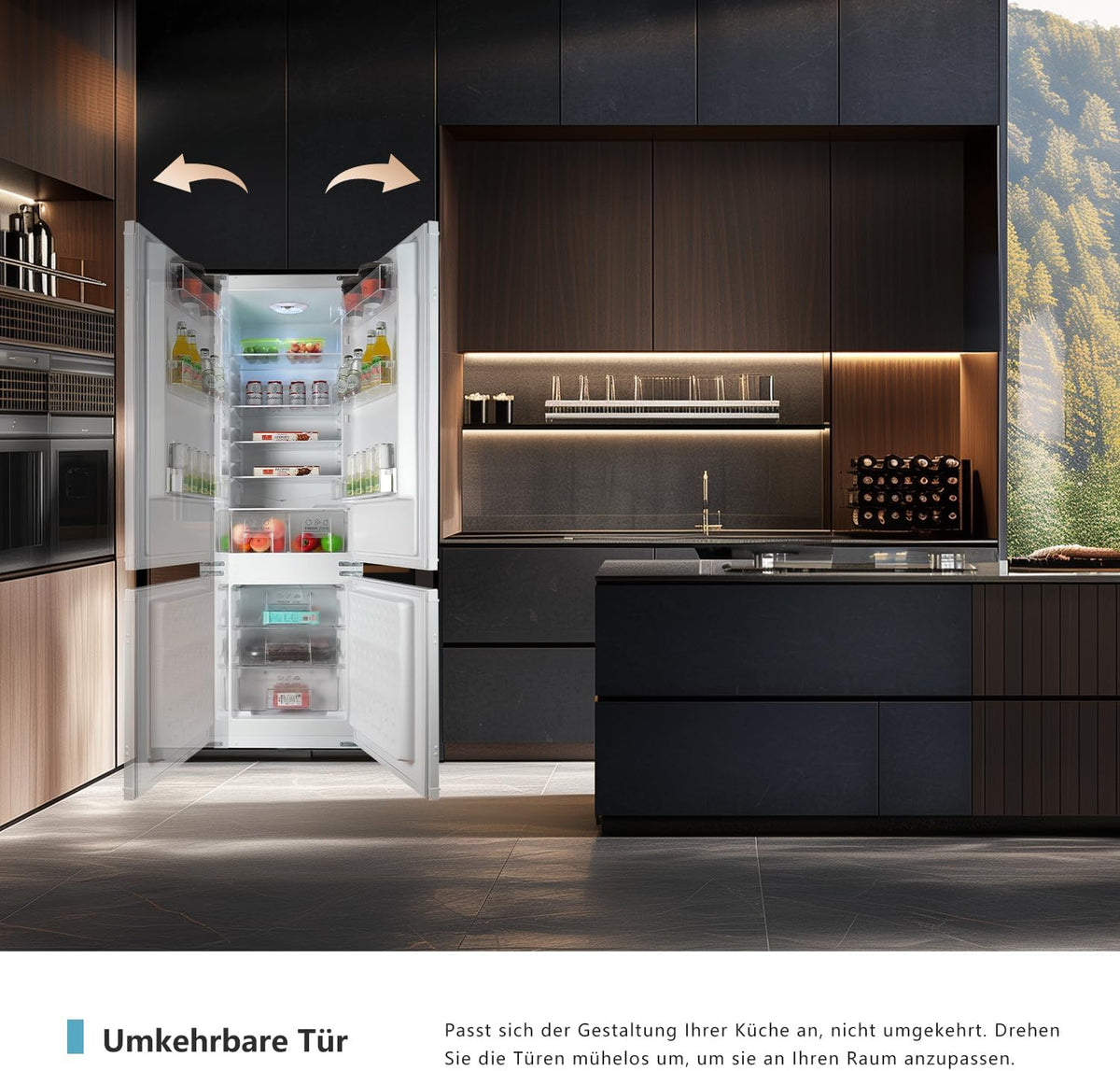 Einbaukühlschrank mit gefrierfach 177 cm hoch x 54 cm breit , 【 Nofrost Plus 】, kühl gefrierkombination einbau 178 kühlschrank | 225 L (181L/44L) | Energieeffizient | 5 hat | Leise | Türs Wechselbar