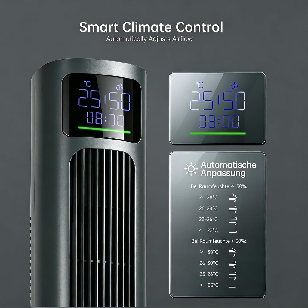 PHILODECO Turmventilator 115 cm Grau, leiser Standventilator mit Fernbedienung leise, 10 m Reichweite, 4 Stufen & 4 Modi, 90° Schwenk, 12h Timer, energiesparend