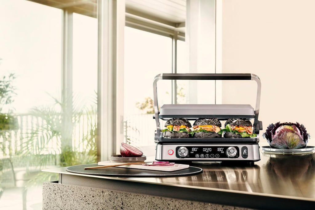 Braun MultiGrill 9 Pro CG 9160, Elektrogrill mit 2 unabhängigen Thermostaten, 3 Kochpositionen, spülmaschinenfeste Platten, integrierte Thermosonde, 2200 W, Schwarz/Edelstahl