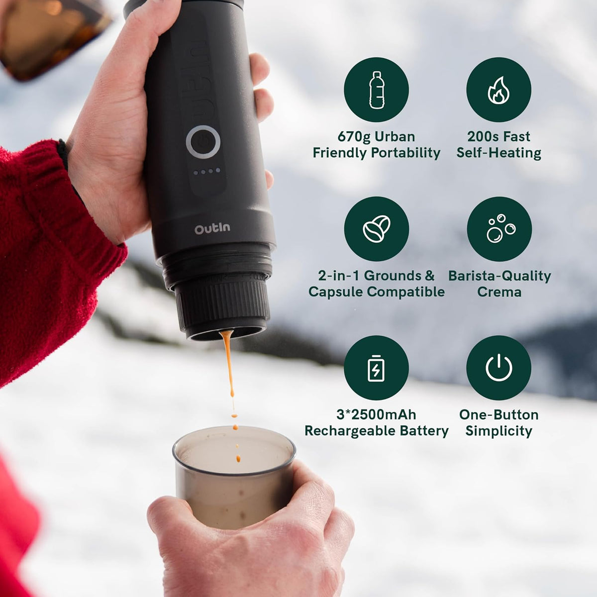 OutIn Nano Tragbare Espressomaschine und abnehmbarer Ständer im Set