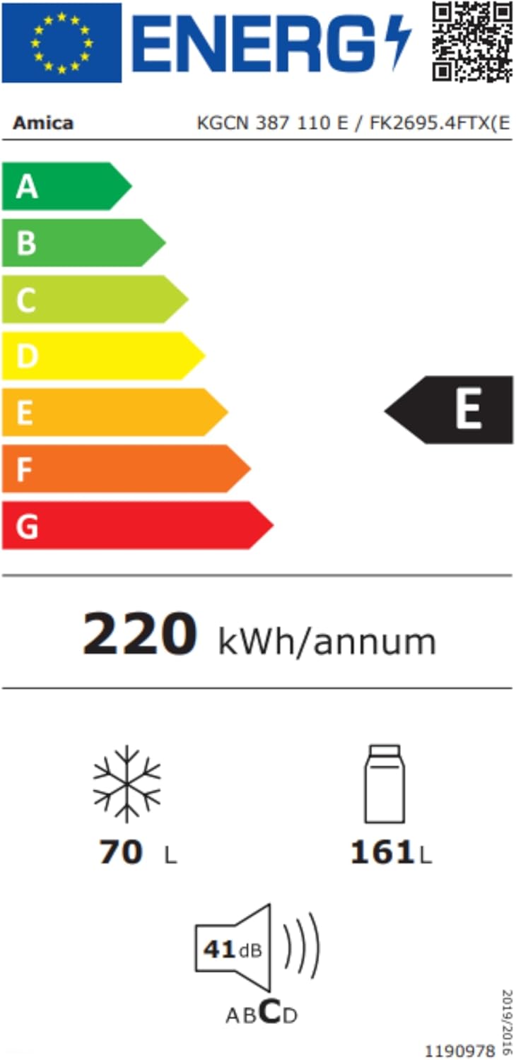 Amica Kühl‑Gefrierkombination freistehend 231 l Total NoFrost FreshZone VitControlPlus Superkühlfunktion 170 x 54 x 57,6 cm – Kuehlschrank Freistehend Edelstahloptik