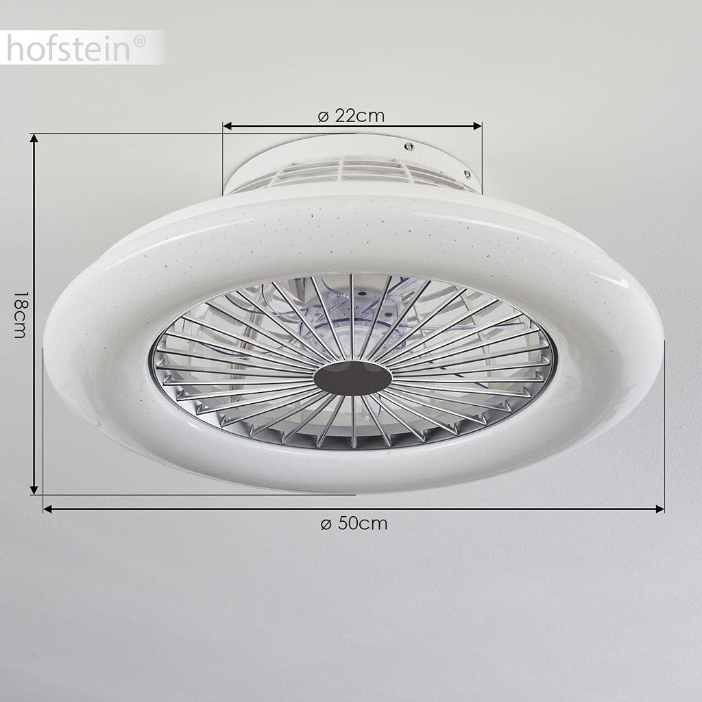 LED Deckenventilator Piraeus, Deckenlampe mit Ventilator aus Metall und Kunststoff in Weiß, RGB Farbwechsler, über Fernbedienung dimmbar, Timer und Nachtlicht, 40 Watt, 2200 Lumen, 3000-6500 Kelvin