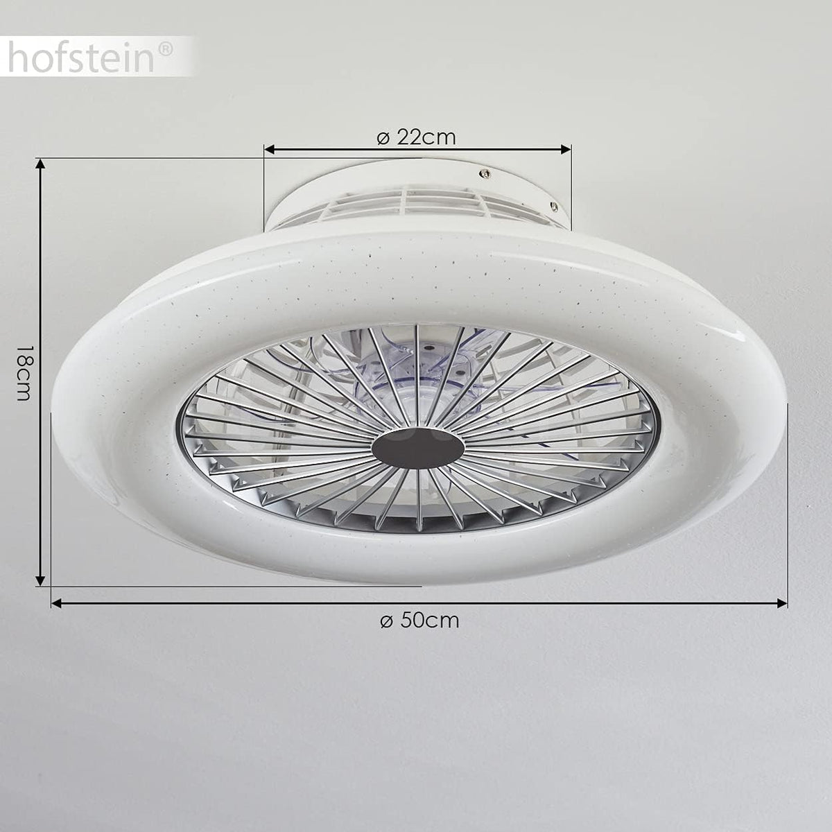 LED Deckenventilator Piraeus, Deckenlampe mit Ventilator aus Metall und Kunststoff in Weiß, RGB Farbwechsler, über Fernbedienung dimmbar, Timer und Nachtlicht, 40 Watt, 2200 Lumen, 3000-6500 Kelvin