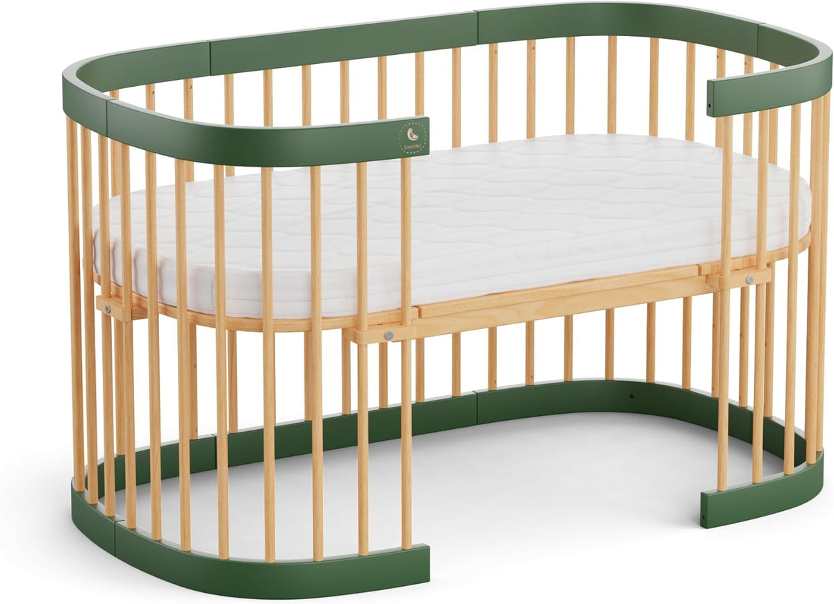 tweeto® Babybett 7 in 1 – mitwachsendes Babybett aus Holz | höhenverstellbares Beistellbett & Gitterbett | umbaubar zu Kinderbett & Laufstall (Buche Natur)
