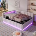 Polsterbett Schlafsofa 140x200, Doppelbett mit Hydraulischem Stauraum, mit LED-Licht und USB-Ladefunktion, Tagesbett Jugendbett mit Lattenrost, Samtstoff, ohne Matratze (Beige)