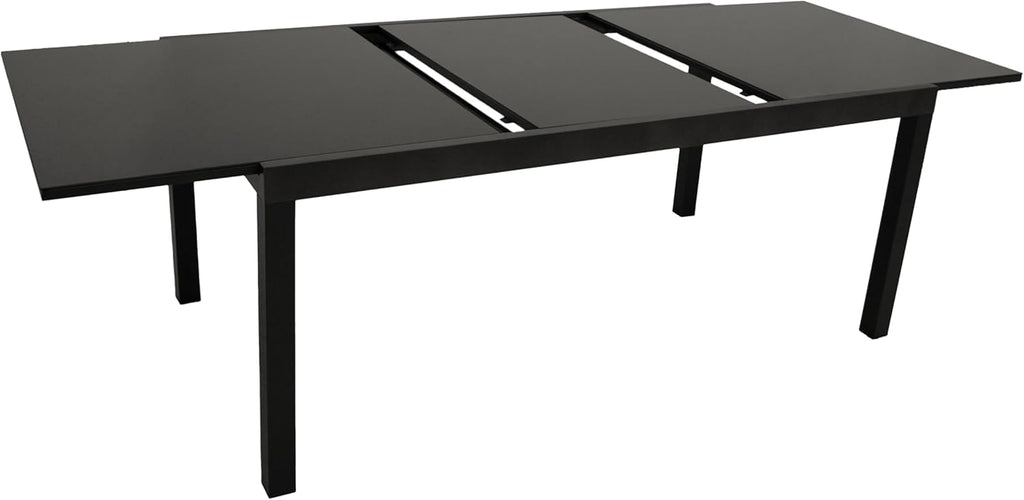 DEGAMO Gartentisch Ausziehtisch ELBA XXL, 200/300x110cm, Aluminium anthrazit + Glas schwarz, Outdoor
