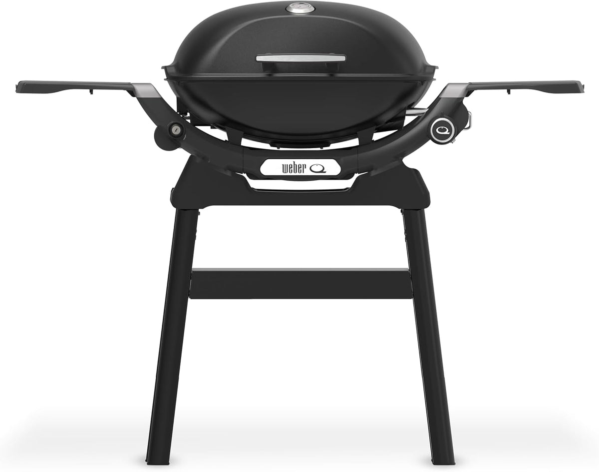 Weber Q 2200N Gasgrill mit Seitentischen & kompakten Stand/Grill für Terrassen und Balkone mit Hochleistungsbrennern, porzellanemaillierten Gussrosten und elektronischer Zündung, Mitternachtsschwarz