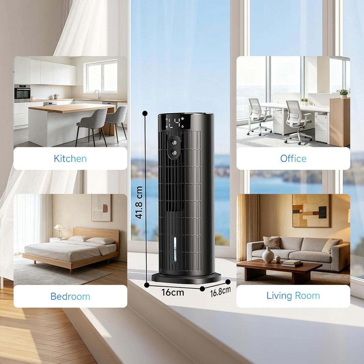 Mobile Klimaanlage, leise tragbare Klimaanlage, Luftkühler mit Ventilatorstufen, Timer, großvolumiger Wassertank, Klimaanlage für Schlafzimmer, Büro（Schwarz）