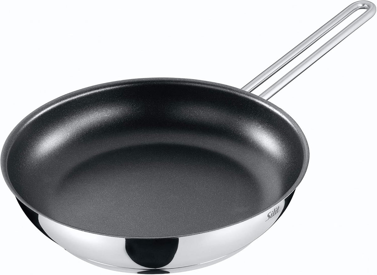Silit Toskana Topfset induktionsgeeignet 10-teilig, Kochtopf Set mit Glasdeckel, Induktionskochtöpfe, Milchtopf, Dämpfer, Pfanne, Edelstahl teilmattiert, Induktions Töpfe Set unbeschichtet