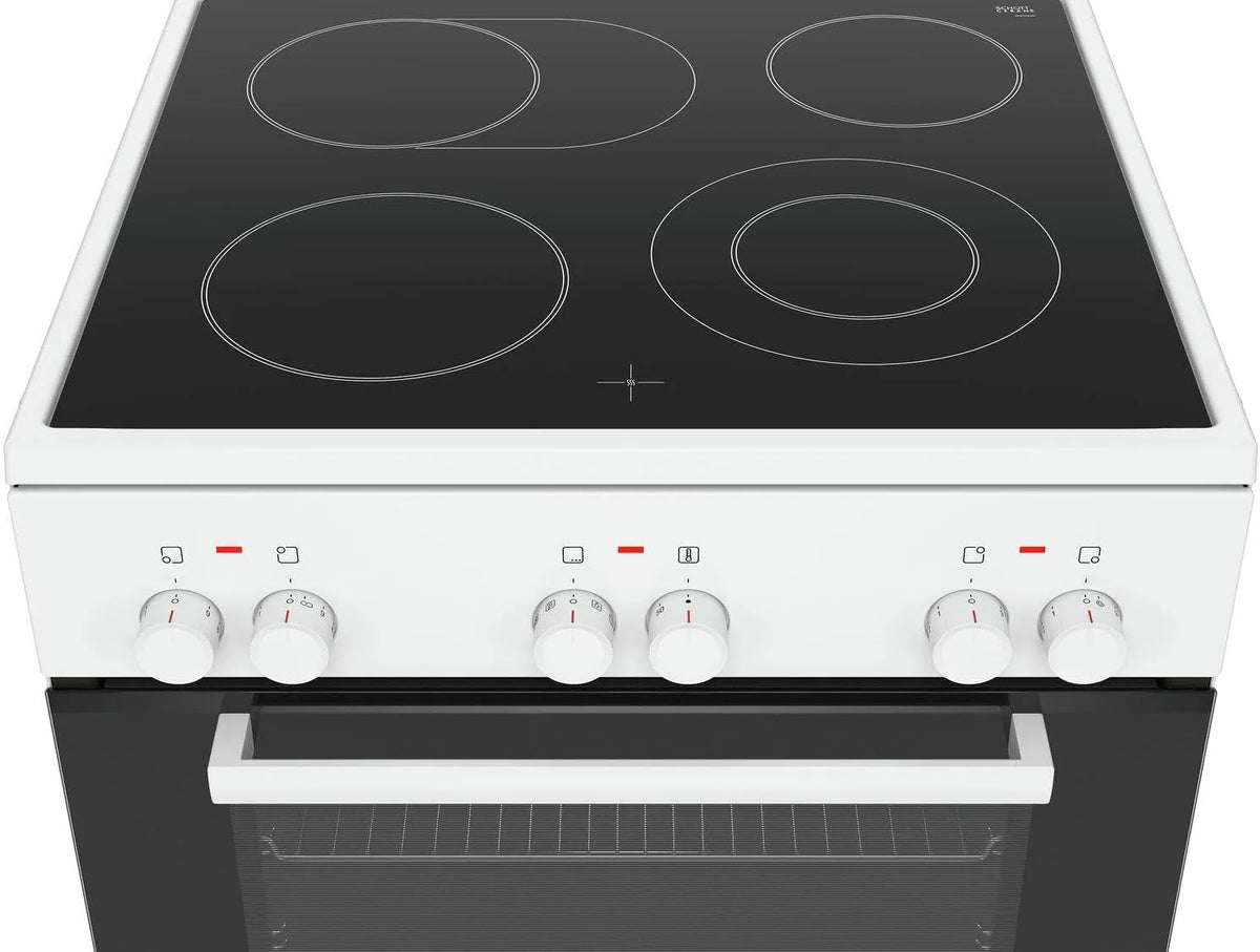 Bosch HKR39C250 Serie 4 Elektro-Standherd, 60 cm breit, EcoClean Direct Reinigungshilfe, 3D Heißluft Backen auf 3 Ebenen, LED-Display-Steuerung, erweiterbare Kochzone für großes Kochgeschirr