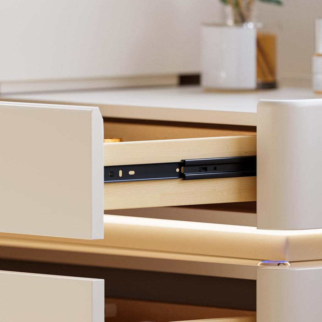 Homary Schminktisch mit Beleuchtung, Modern Schminktisch mit Ausziehbarem Design, Dimmbarer LED-Beleuchtung und Integrierter Ladestation für Ihre Beauty-Tools