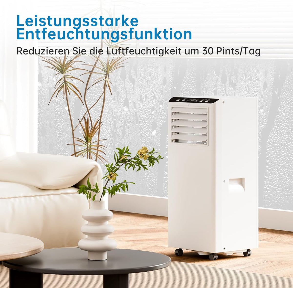 Tragbare Klimaanlage, mobiles Klimagerät 7000BTU, Kühlfunktion, Belüftung und Entfeuchtung, 2 Geschwindigkeitsstufen, Timer, 24 Fernbedienung, R290, ohne Außeneinheit
