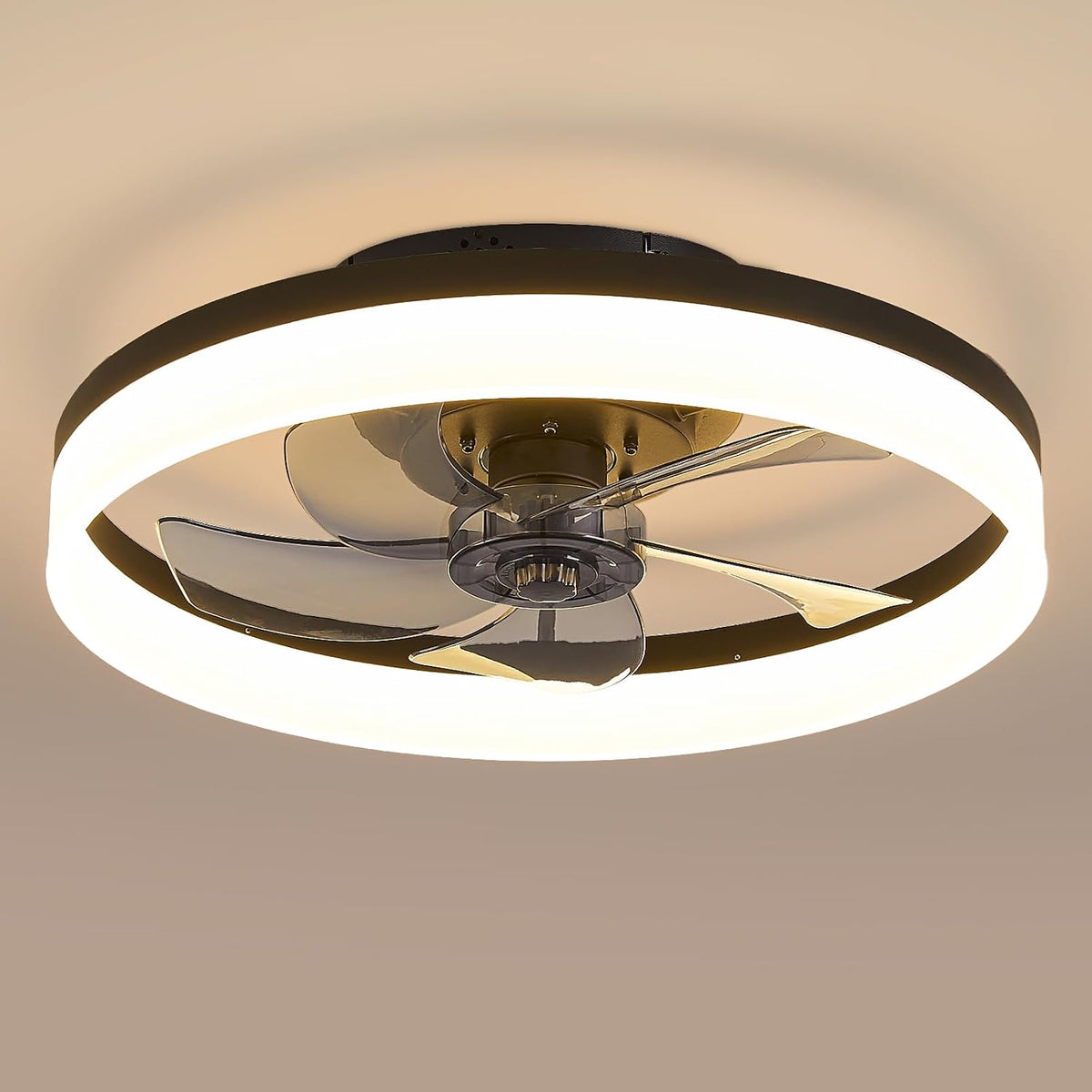 Deckenventilator mit Beleuchtung und Fernbedienung, LED Deckenleuchte Dimmbar, 3 Lichtfarben, 6 Windstufen, Moderne Lampe mit Ventilator Leise für Schlafzimmer Schwarz 50cm