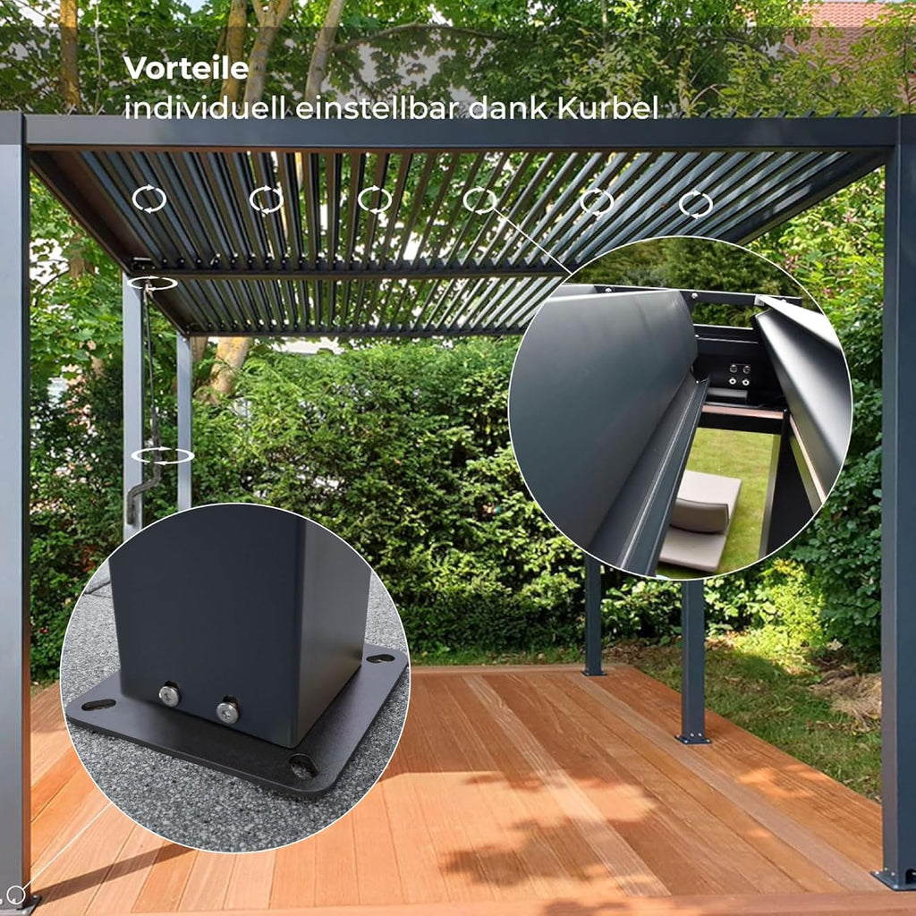 Lamellen Pergola Bioclimatic Aluminium | Pavillon verstellbares Lamellendach 4x3m wasserdicht | freistehend anthrazit pulverbeschichtet