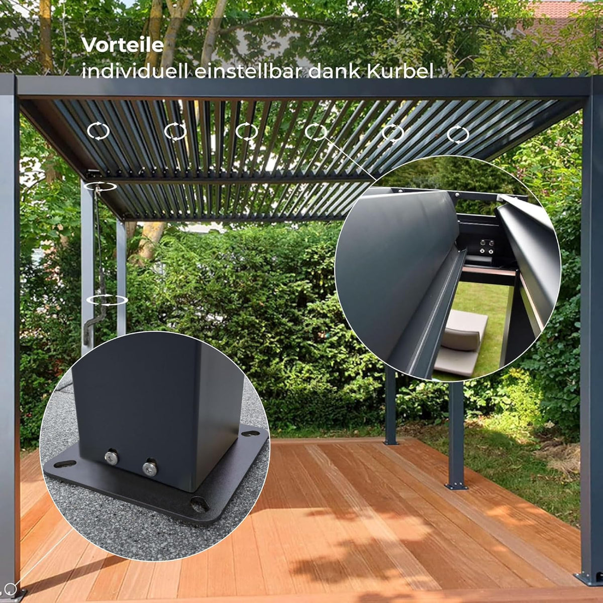 Lamellen Pergola Bioclimatic Aluminium | Pavillon verstellbares Lamellendach 4x3m wasserdicht | freistehend anthrazit pulverbeschichtet
