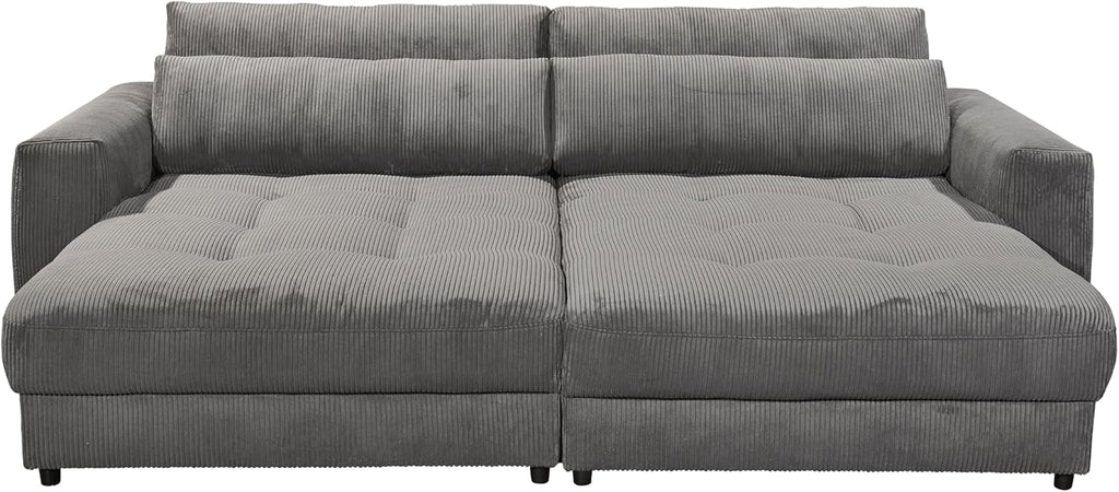 Big Sofa BARURA Cord dunkelgrau – XXL Couch mit großer Liegefläche, modernes Sofa 292x194 cm inklusive Nierenkissen