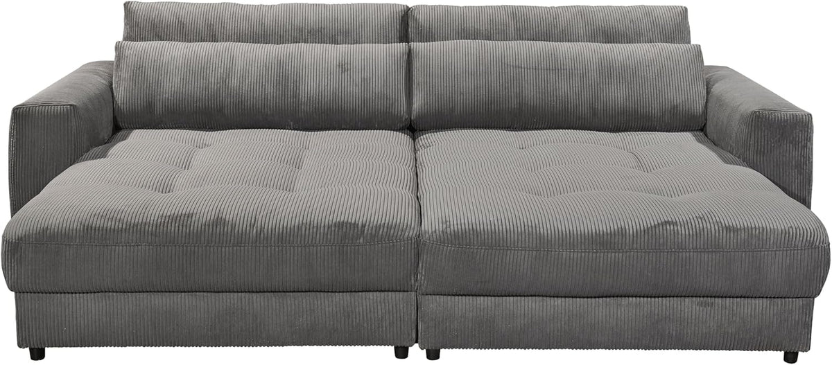 Big Sofa BARURA Cord dunkelgrau – XXL Couch mit großer Liegefläche, modernes Sofa 292x194 cm inklusive Nierenkissen