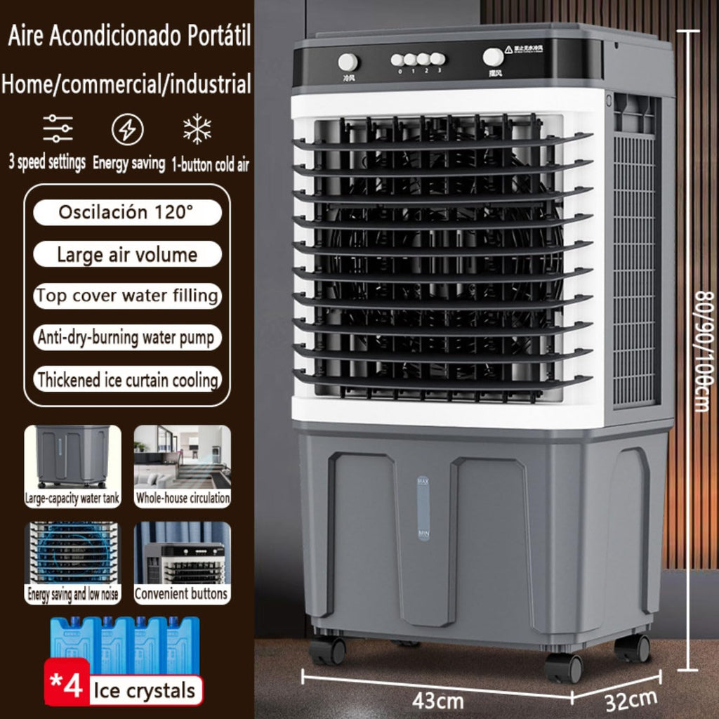 Verdunstungskühler, abluftlose Klimaanlage, großer Wassertank, 4 Kühlakkus, Fernbedienung, 12H-Timer, 120° Oszillation, mobiler Ventilator mit 3 Stufen, tragbares Klimagerät für Schlafzimmer