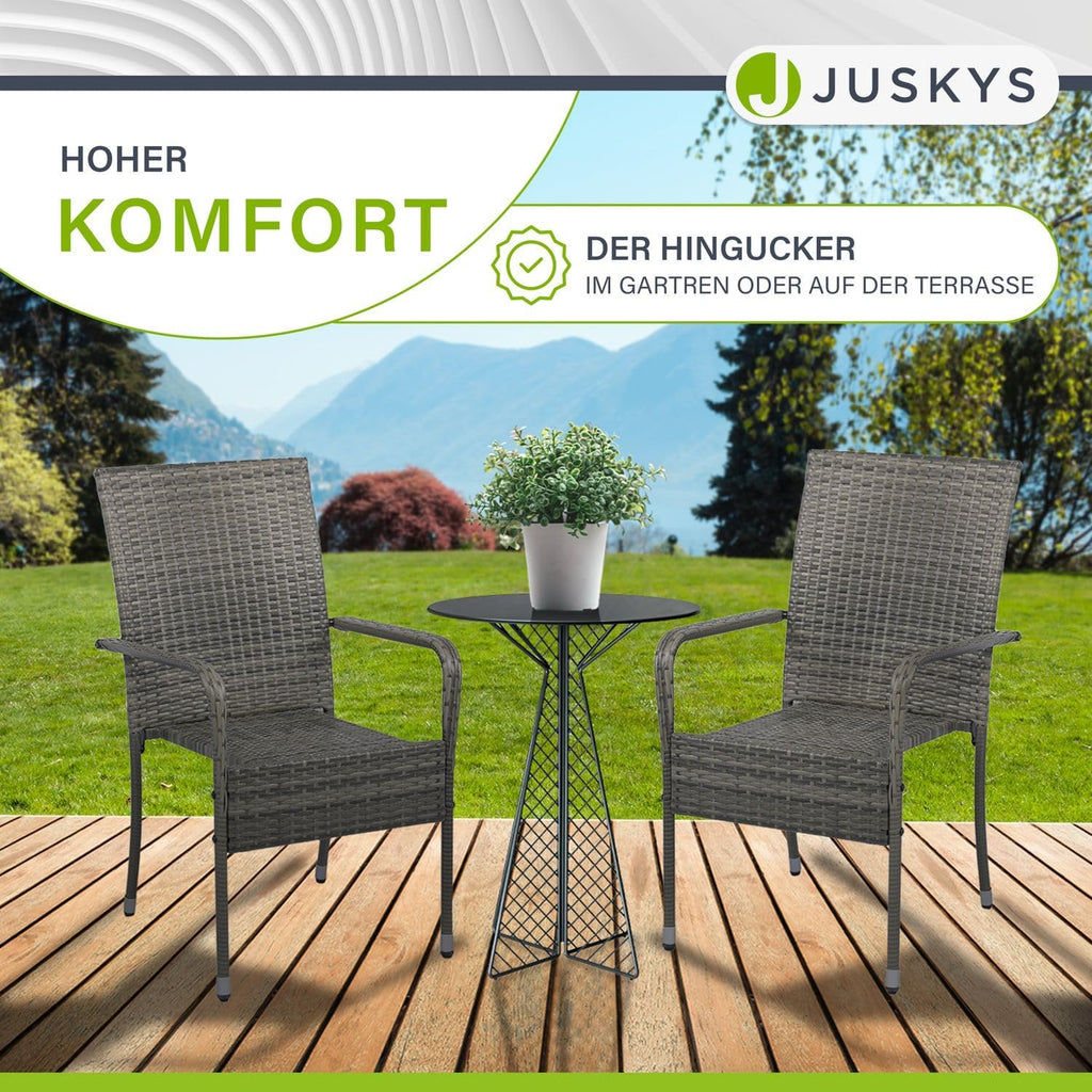 Juskys Polyrattan Gartenstühle Yoro 6er Set - mit Armlehnen & Rückenlehne 6 Stühle stapelbar - Rattan Stuhl Garten - Stapelstuhl Grau-meliert
