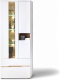 Stella Trading Memphis Vitrine in Weiß, Artisan Eiche Optik - Moderner Vitrinenschrank mit LED-Beleuchtung und viel Stauraum - 75 x 197 x 38 cm (B/H/T)