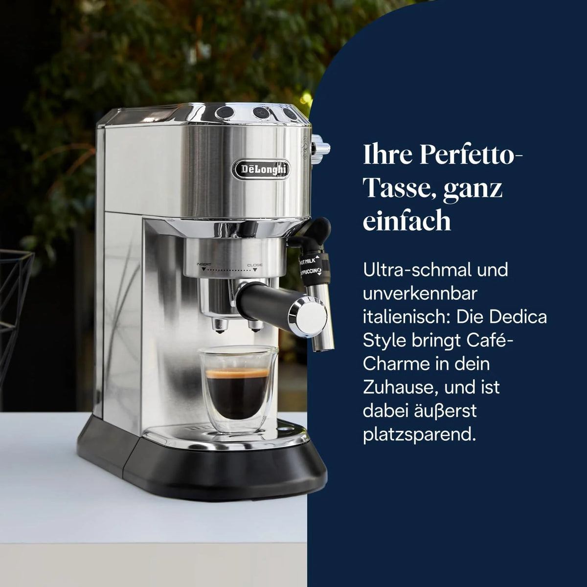 De'Longhi EC 685.M Dedica Style Espressomaschine 1L – 15 bar, Milchschaumdüse, 15cm, Metall