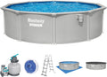 Bestway Hydrium Stahlwandpool Komplett-Set rund 457 x 122 cm Granitgrau Gartenpool Aufstellpool mit Sandfilteranlage
