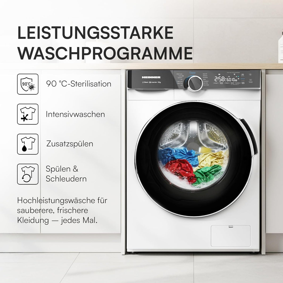 HWM-M1214IVKA+++ – 12 kg Frontlader-Waschmaschine, Inverter-Motor, 1400 U/min, Energieklasse A, LED-Display, 5 Jahre Garantie (Weiß, 12 KG)